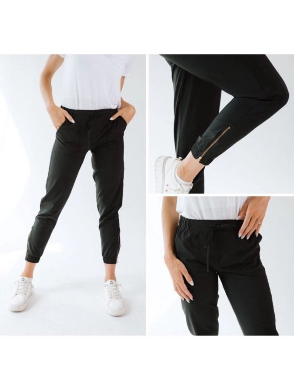Albion Women’s Size M Black Jetsetters Joggers Gold Ankle Zip Pants